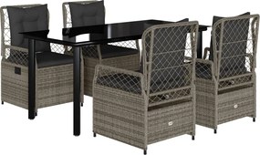 vidaXL 5 részes szürke polyrattan kerti étkezőgarnitúra párnával