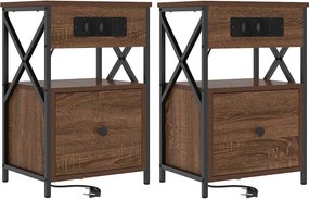 vidaXL Éjjeliszekrény 2 pcs Barna Tölgy 40 x 31 x 60 cm Faanyag