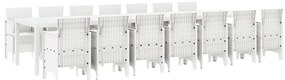 15 darabos Kert Étkező Szett Fehér Poli Rattan, Kert Asztal Fehér 250x100x73 cm Poli Rattan, Kert Asztal Fehér 150x100x73 cm Poli Rattan, Kert Székek 2 db Fehér Poli Rattan, Kert Székek 4 db Fehér Poli Rattan