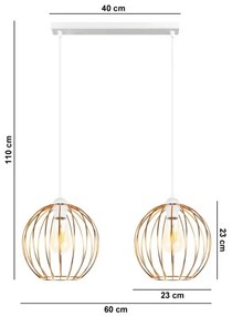 Csillár zsinóron MATT 2xE27/60W/230V fehér/réz