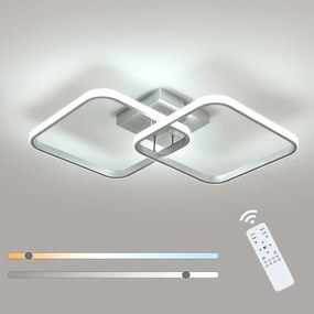 Lampa Sufitowa Led Zyrandol Kwadrat Srebrny Z Pilotem Nowoczesny 50W