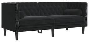 2 részes fekete bársony Chesterfield kanapészett párnákkal