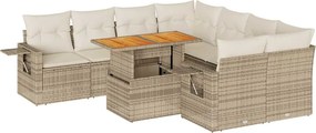 vidaXL 9 részes bézs polyrattan kerti ülőgarnitúra párnákkal