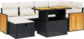 vidaXL 7 részes fekete polyrattan kerti ülőgarnitúra párnával