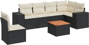 vidaXL 7 részes fekete polyrattan kerti ülőgarnitúra párnával