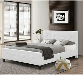 Dupla ágy ágyráccsal, textilbőr fehér, 160x200, CARISA