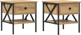 vidaXL Éjjeli szekrény fiókkal 2 pcs kézműves tölgy 40 x 42 x 45 cm