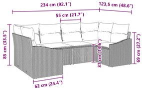 6 db Kert Kanapé Szett Párnákkal Fekete Polirattan