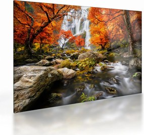 Kép - vízesések a narancssárga erdőben (üvegen) (70x50 cm)