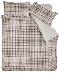 Barna kétszemélyes sherpa ágyneműhuzat 200x200 cm Cosy Sherpa Check – Catherine Lansfield