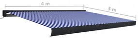 kék és fehér motorizált kazettás napellenző 400 x 300 cm