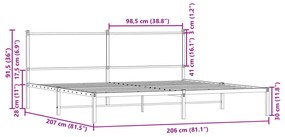 füstös tölgy színű fém ágykeret matrac nélkül 200 x 200 cm