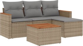 vidaXL 5 részes bézs polyrattan kerti ülőgarnitúra párnákkal