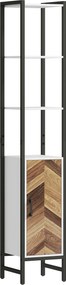 HOMCOM Magas Fürdőszobaszekrény 3 Nyitott Polccal, 1 Ajtóval és Állítható Polccal, Antipád Rendszerrel 30x30x170 cm Fehér és Dió | Aosom