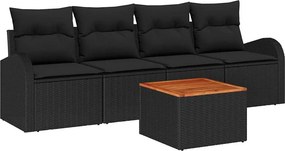 vidaXL Kerti Kanapé Szett párnával 5 pcs Fekete polirattan