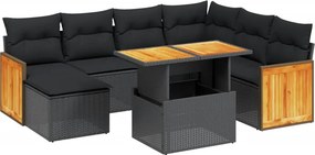 vidaXL 8 részes fekete polyrattan kerti ülőgarnitúra párnákkal