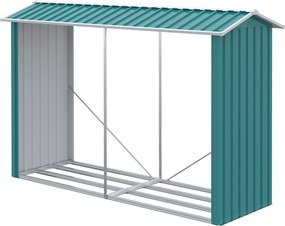 Outsunny Horganyzott Acél Tűzifatároló Kerti Sátor Tetővel Teraszra 240x86x160 cm Zöld | Aosom