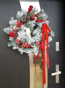 Karácsonyi koszorú Prémium Ajtódísz Piros Ajtódísz Nagy 60 CM