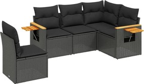 vidaXL 5 részes fekete polyrattan kerti kanapészett párnákkal
