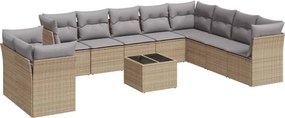 vidaXL 11 részes bézs polyrattan kerti ülőgarnitúra párnákkal