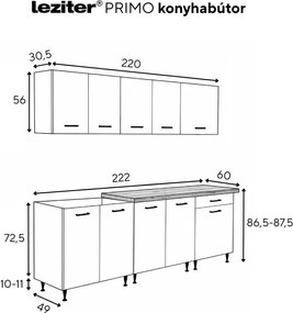 Primo 220 konyhabútor fehér, rauna szil munkalappal
