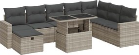 vidaXL 9 részes világosszürke polyrattan kerti ülőgarnitúra párnával