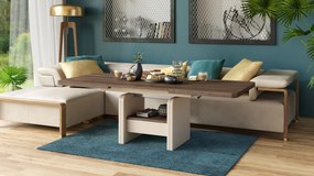 Mazzoni LEXUS Barna Tölgy/Bézs (Pezsgőszínű) - MODERN DOHÁNYZÓASZTAL NYITHATÓ/MAGASÍTHATÓ ÉTKEZŐASZTAL ÉS DOHÁNYZÓASZTAL EGYBEN