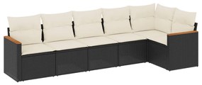 6 részes fekete polyrattan kerti ülőgarnitúra párnákkal
