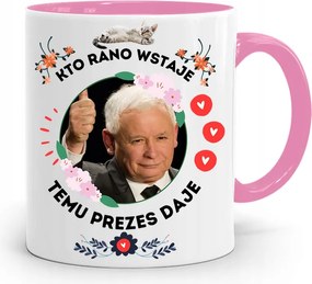 Rózsaszín Vicces Bögre Jaroslaw Kaczynski fényképes nyomattal