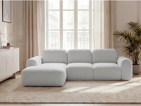 Világosszürke buklé kinyitható-tárolóhelyes sarokkanapé (bal oldali-heverő résszel) Montaigne – Bobochic Paris