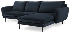 Sötétkék bársony sarokkanapé (jobb oldali) Vienna – Cosmopolitan Design