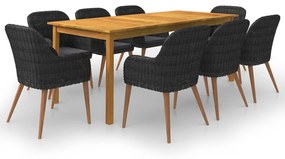 vidaXL 9 részes fekete kerti étkezőgarnitúra