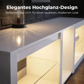 TV-szekrény RGB LED világítással, modern, fehér