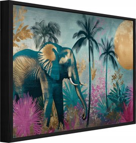 Fém Kép Fekete Keretben Elefánt Dzsungel Loft Fürdőszoba Konyha 150x100