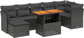 vidaXL 8 részes fekete polyrattan kerti ülőgarnitúra párnákkal