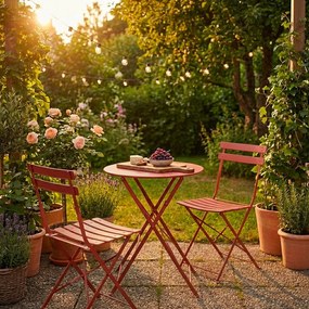 Terrakotta színű acél kétszemélyes kerti étkezőgarnitúra Austin – Bizzotto