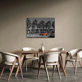 Kép - retro piros autó (üvegen) (70x50 cm)