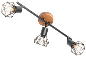 Spotlámpa fekete fával forgatható és dönthető 3-lámpás - Mosh