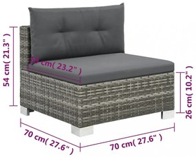 10-részes szürke polyrattan kerti bútorszett párnákkal