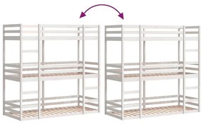 fehér tömör fenyőfa hármas emeletes ágy 80 x 200 cm