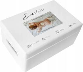 Gravírozott doboz születési emlék ajándék keresztelő évforduló születésnap 30x20