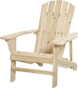 Outsunny Adirondack Fa Szék Kert Szék Extra Széles Ülőrésszel 150 kg Teherbírás a Teraszra, Balkonra 78x89x88 cm Természetes | Aosom