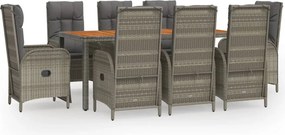 vidaXL 9 részes szürke polyrattan kerti étkezőgarnitúra párnával
