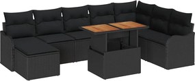 vidaXL Kerti Kanapé Szett tárolóval 9 pcs Fekete Poli rattan