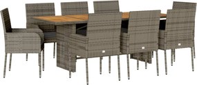 vidaXL 9 részes szürke polyrattan kerti étkezőgarnitúra párnával