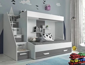 Derry emeletes gyermek ágy tárolóval - fehér/szürke
