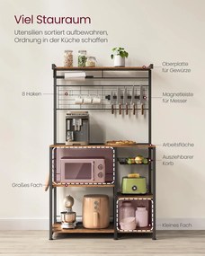 VASAGLE konyhai állvány, állópolc, vintage barna–fekete