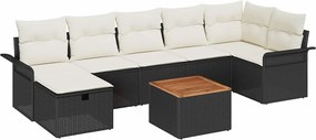 vidaXL Kerti Kanapé Szett párnával tárolóval 8 pcs Fekete polirattan