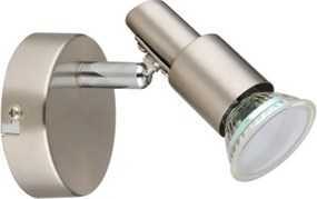 Globo 57385-1 Fali lámpa, LED reflektor, fém nikkel matt, fém krómozott, SzxM: 80x78mm, Mélység: 95mm, 1x GU10 LED 3W 230V izzóval, 250lm forrás, 250lm kimenet, 3000K