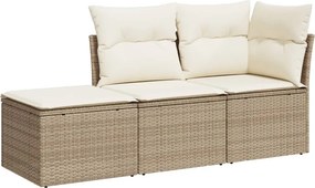 vidaXL 3 részes bézs polyrattan kerti ülőgarnitúra párnákkal